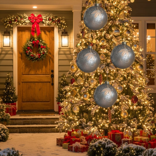 6PCS Set 3.9in Christmas Glass Ball Ornaments Tree Hanging Decor Holiday Home Party Set