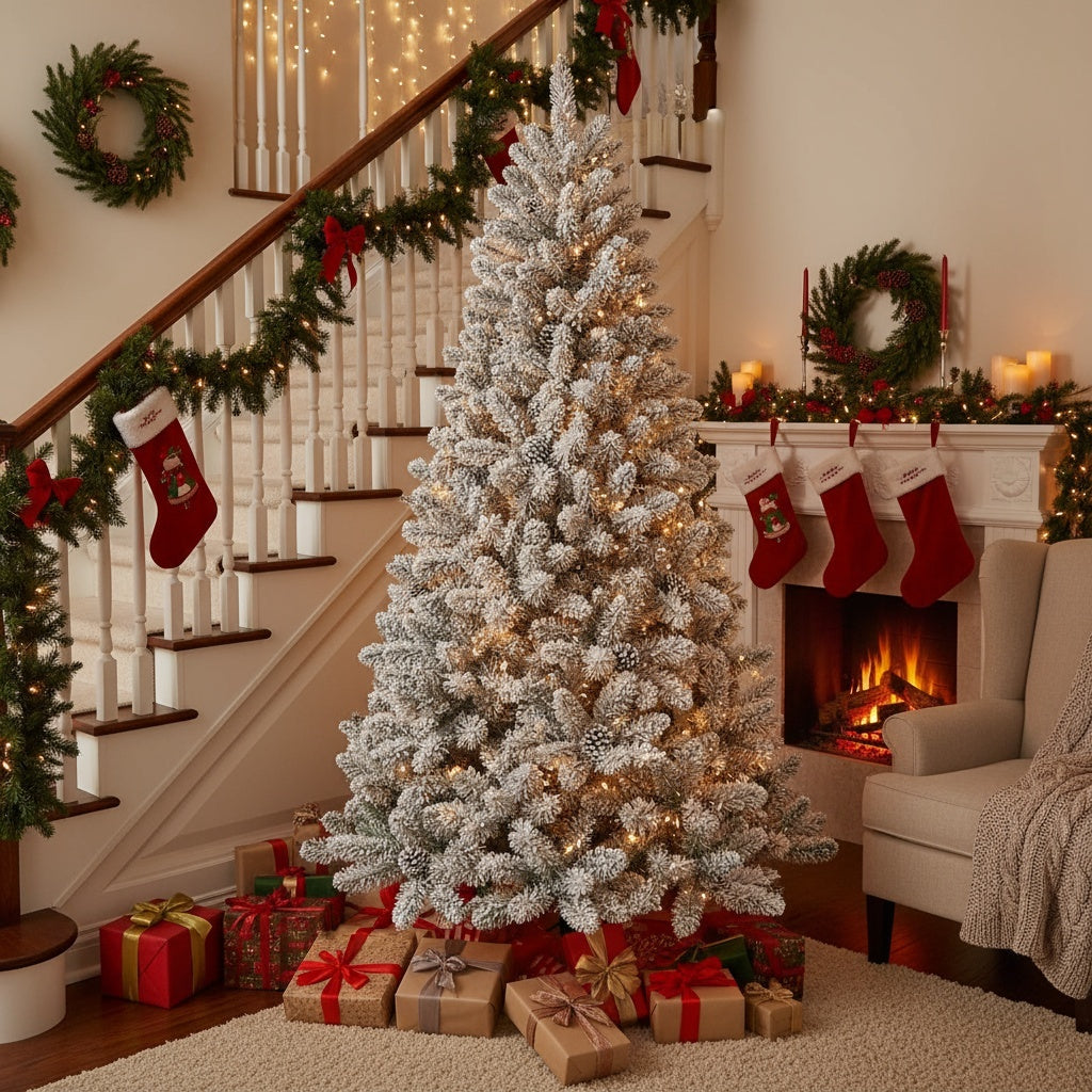 4FT Snowy Christmas Tree With Pine Cones 21 Real Pinecones & 366 Tips, Full Shape With Sturdy Metal Stand Premium PVC Holiday Decor