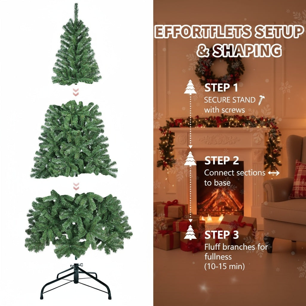 7FT Christmas Tree With 774 PVC Tips Hinged Metal Stand Natural Green Artificial Plant Holiday Decor For Office Apartment Party Use