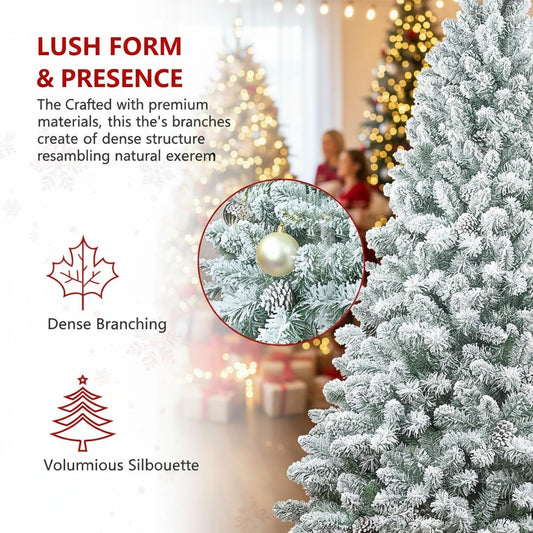 4FT Snowy Christmas Tree With Pine Cones 21 Real Pinecones & 366 Tips, Full Shape With Sturdy Metal Stand Premium PVC Holiday Decor