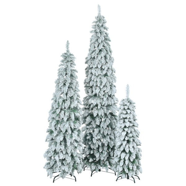 No Provide Self Pick-up.8FT, 6FT, 4FT Pre-Lit Pencil Christmas Trees, 3-set Slim Artificial Christmas Tree With Snow Flocking, Xmas Holiday Decoration Tree, 1455 Branch Tips, 520 LED Lights, 11 Lighti