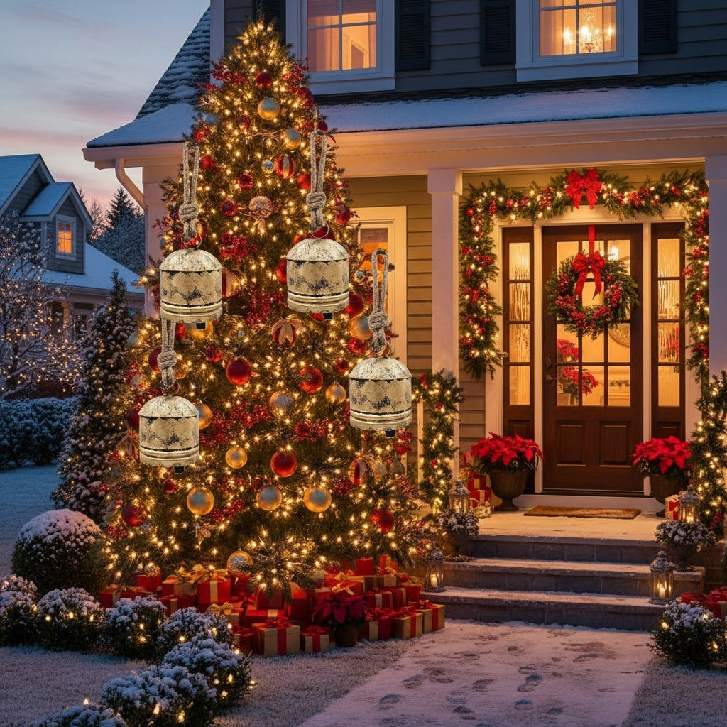 4PCS Set Christmas Bells Iron Hanging Ornaments 5.5x5.5x7.5in Tree Hang Holiday Party Tree Decor