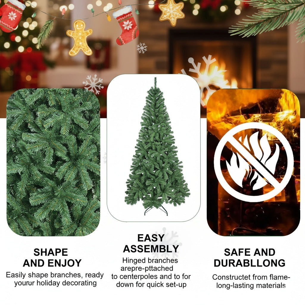 7FT Christmas Tree With 774 PVC Tips Hinged Metal Stand Natural Green Artificial Plant Holiday Decor For Office Apartment Party Use